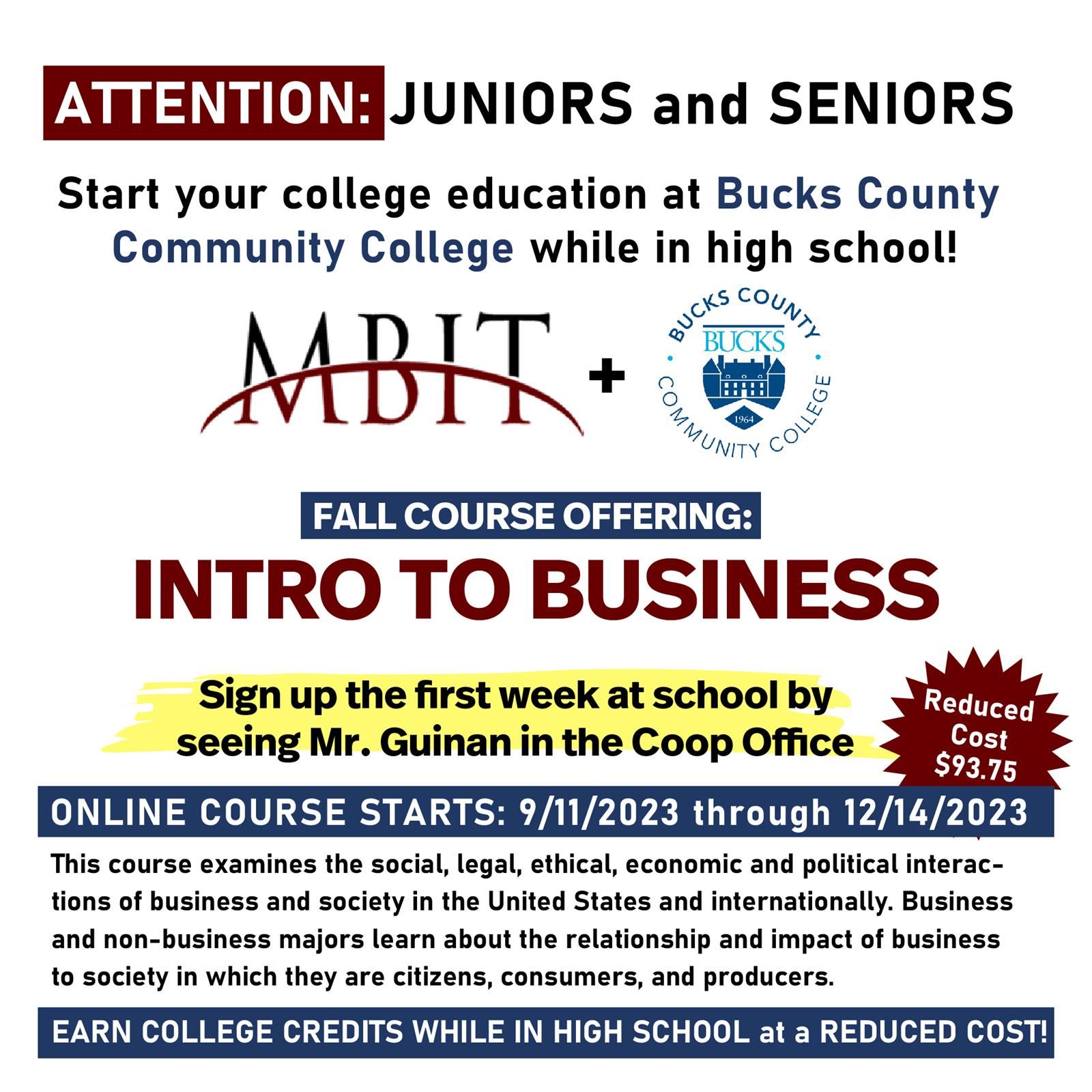  Bucks County Community College Introduction to Business for MBIT students 