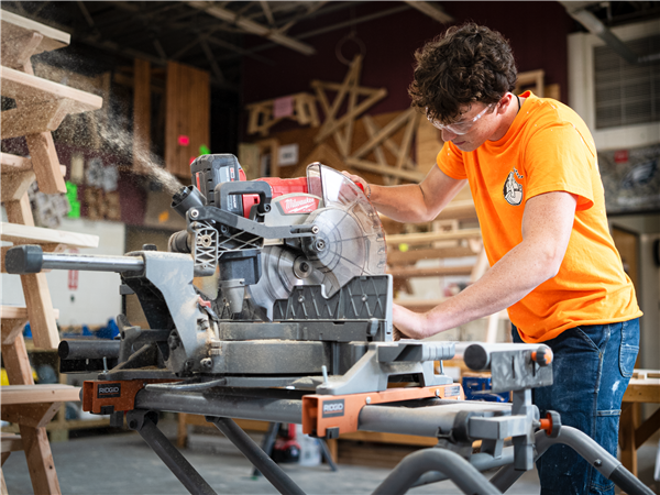 Construction Carpentry students working in lab
